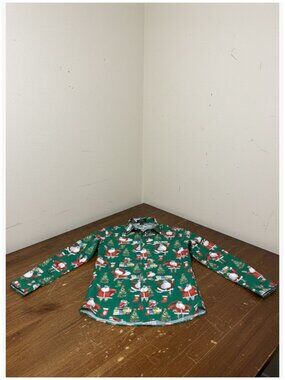 Long Sleeve Button Down Shirt with Santa Claus Pattern for Holiday Parties